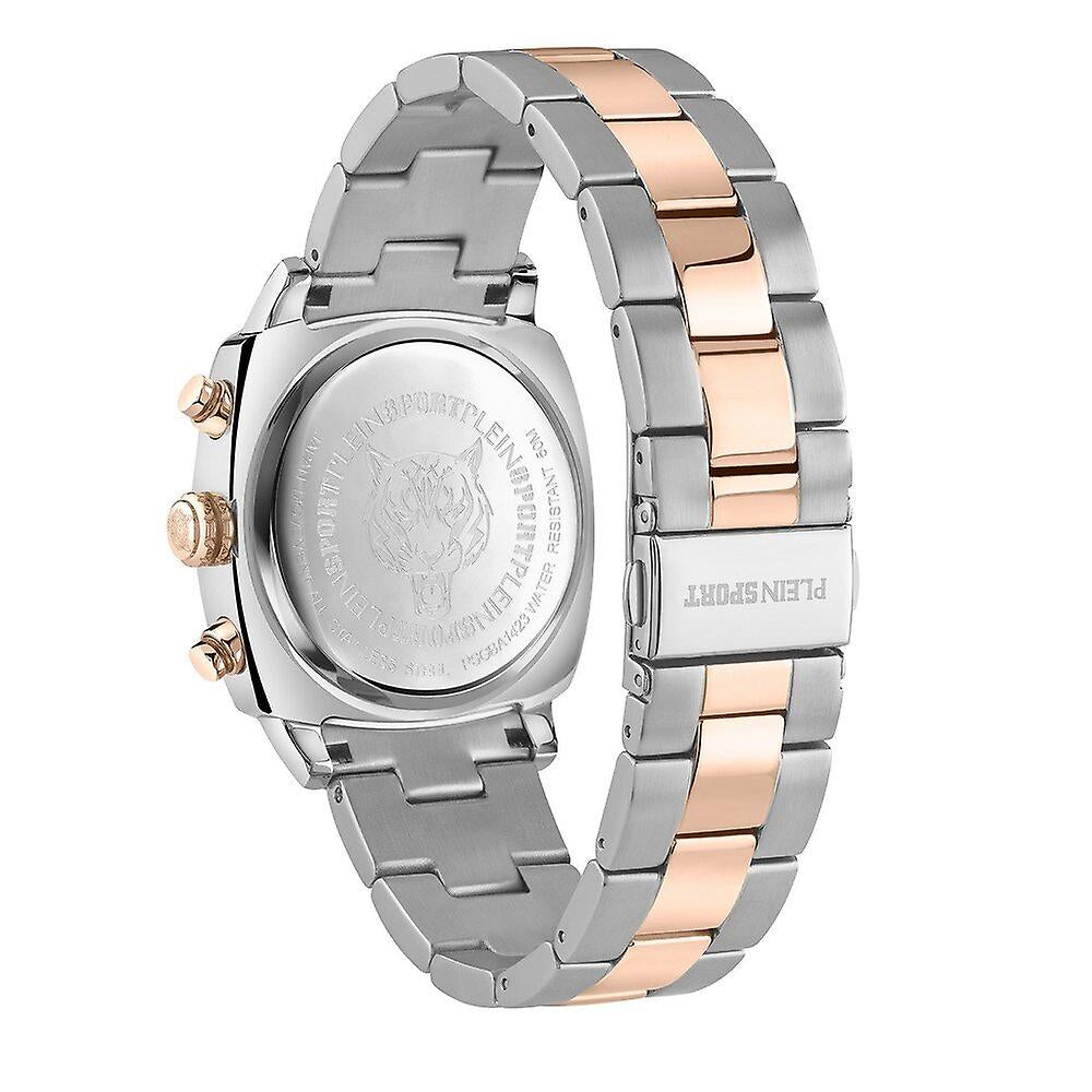 Reloj cronógrafo Plein Sport Wildcat para hombre, de cuarzo, de 40 mm, con pulsera plateada y dorada, esfera blanca