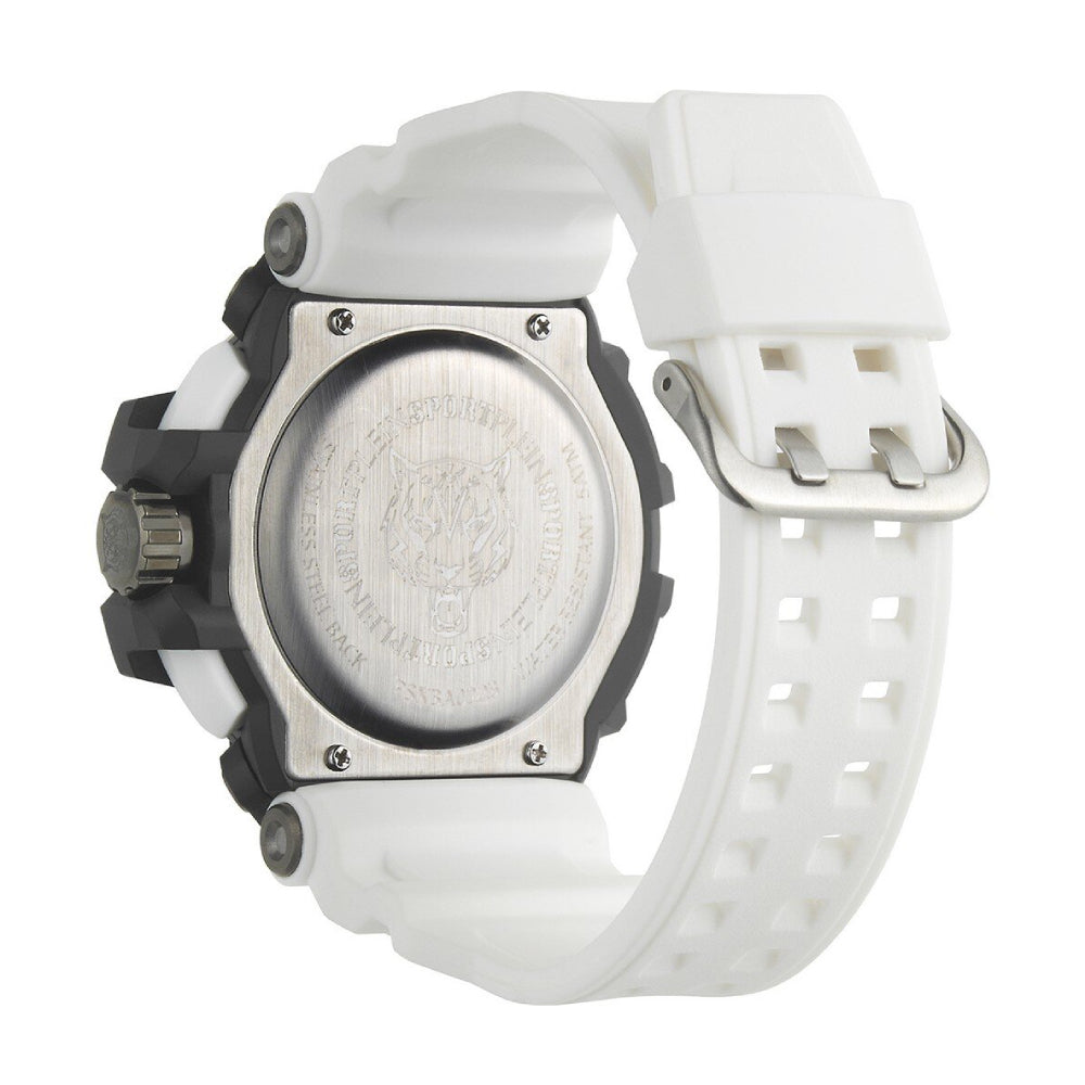 Reloj de cuarzo Plein Sport Combat para hombre, correa blanca, 50 mm, esfera negra