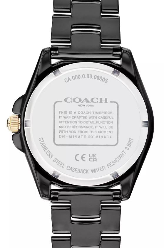 Reloj de pulsera de cerámica negra Coach Greyson para mujer