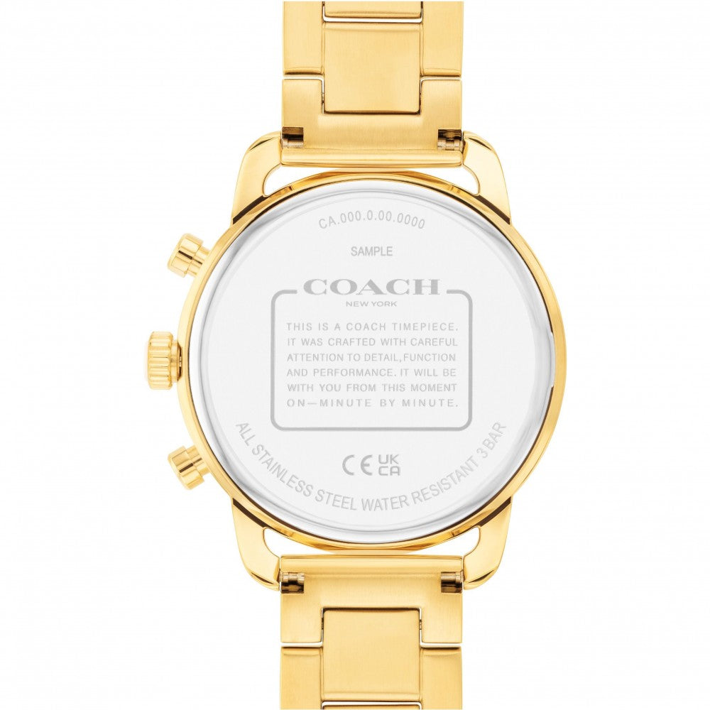 Reloj cronógrafo Coach Cruiser de acero dorado y esfera blanca