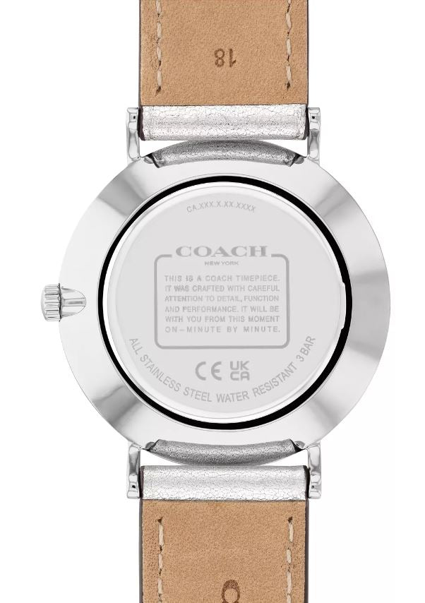 Coach Women's Perry Silver-Tone Leather Strap Watch