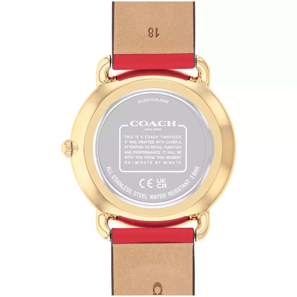 Reloj de cuarzo con correa de piel para mujer Coach Elliot de 36 mm, color rojo