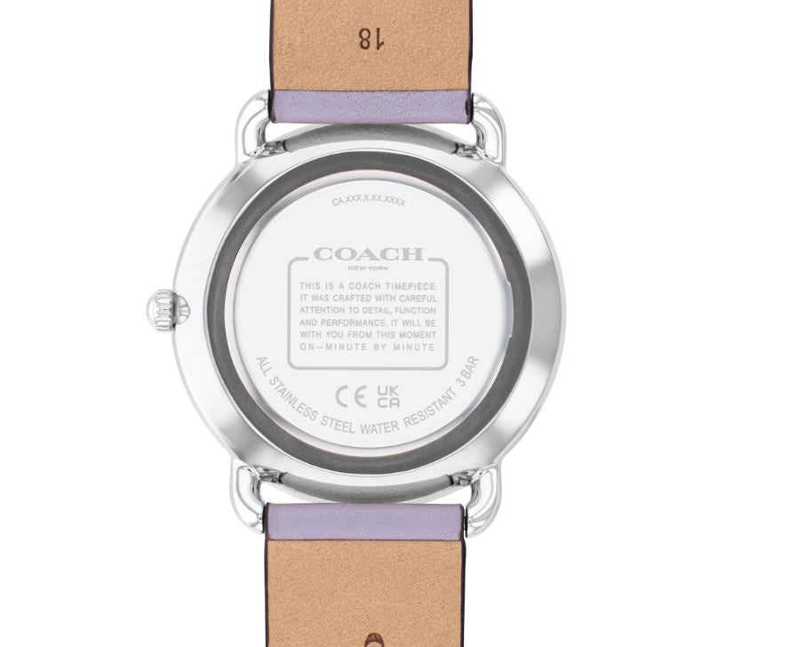 COACH Elliot White Sunray Dial Purple Leather Strap Watch 36mm