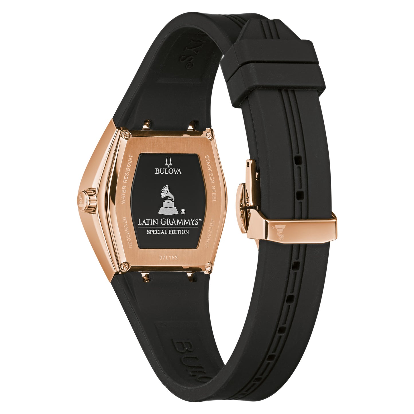 Reloj Bulova Gemini Latin Grammy con correa de silicona de 30 mm para mujer, color negro