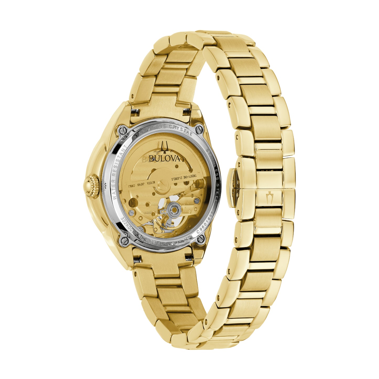 Reloj automático Bulova Sutton para mujer, de 34 mm, con pulsera dorada y esfera de nácar