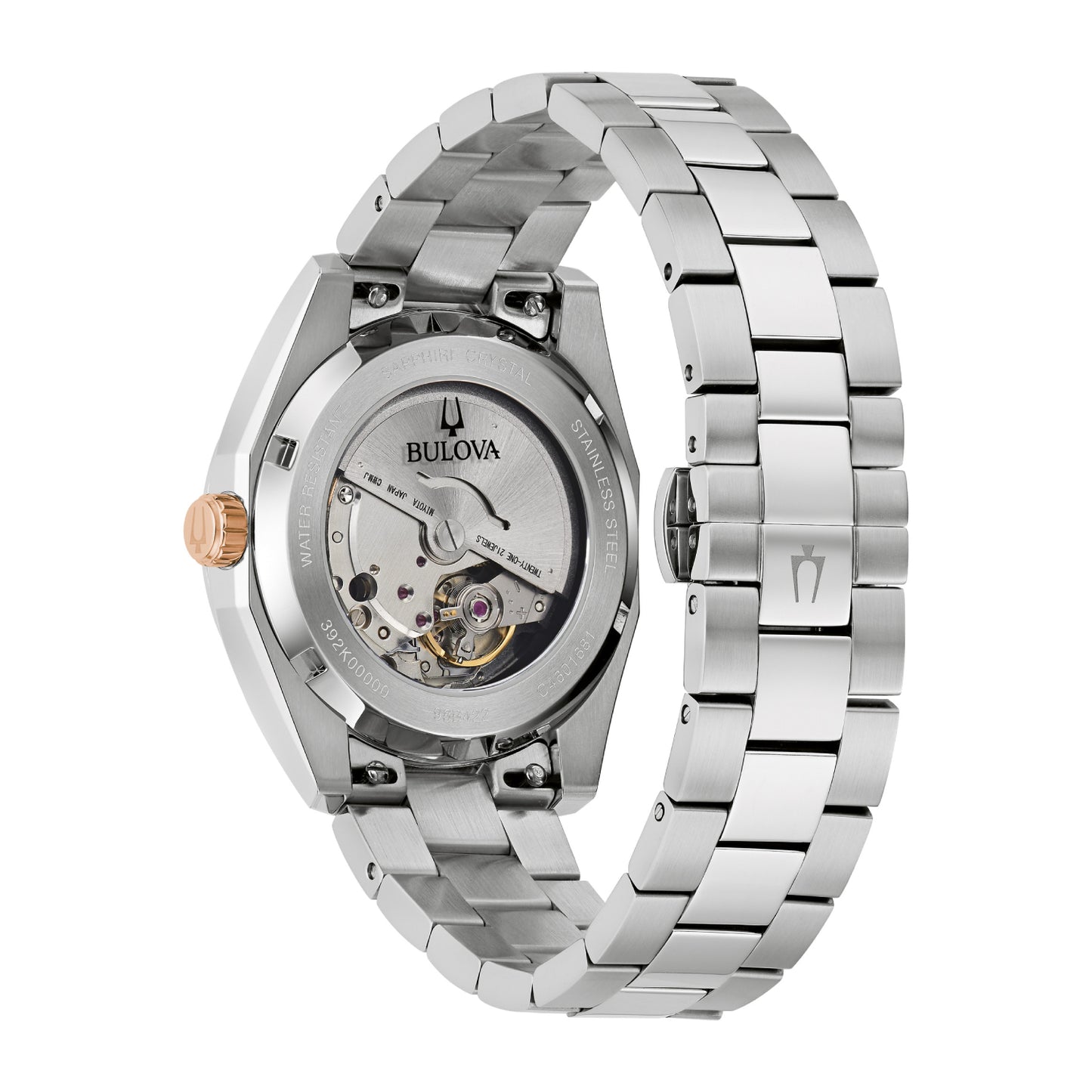 Reloj automático para hombre Bulova Surveyor de 39 mm con pulsera plateada y esfera color burdeos