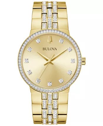 Reloj de pulsera de acero inoxidable para hombre Bulova Crystal de 40 mm con caja - Dorado