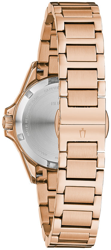 Reloj de cuarzo Bulova Marine Star para mujer, de 32 mm, en tono oro rosa y acero inoxidable, con esfera blanca