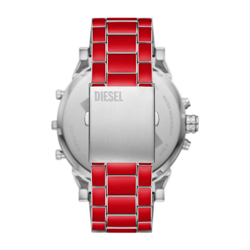 Reloj de pulsera de cuarzo Diesel Mega Mr. Daddy 2.0 para hombre de 57 mm, color rojo y plateado