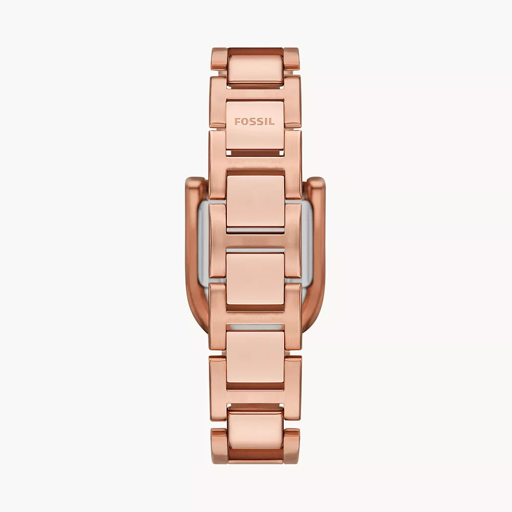 Reloj Fossil Harwell para mujer con pulsera de oro rosa de 28 mm y tres manecillas, esfera marrón