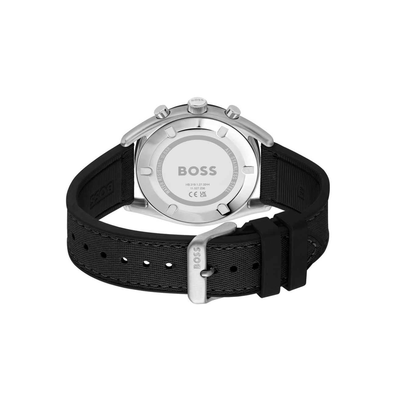 Reloj cronógrafo Boss Taper de 44 mm con correa de silicona para hombre, color negro