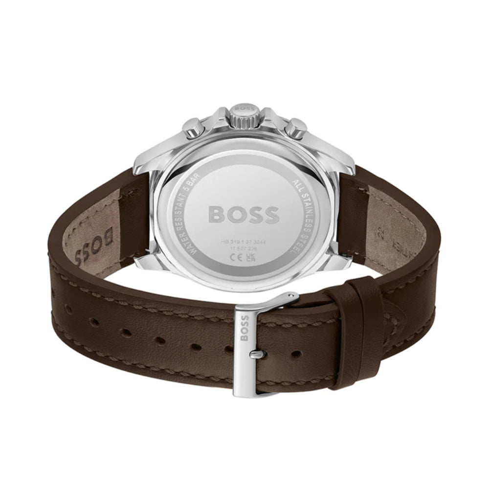 Boss Troper Men's 45mm Chronograph Brown Leather Strap Watch - Green Dial