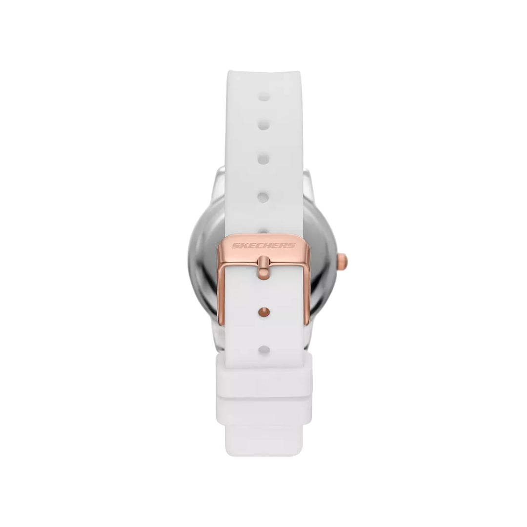 Reloj analógico de cuarzo de metal y silicona en tono blanco, plateado y oro rosa de 30 mm para mujer de Skechers Anaheim