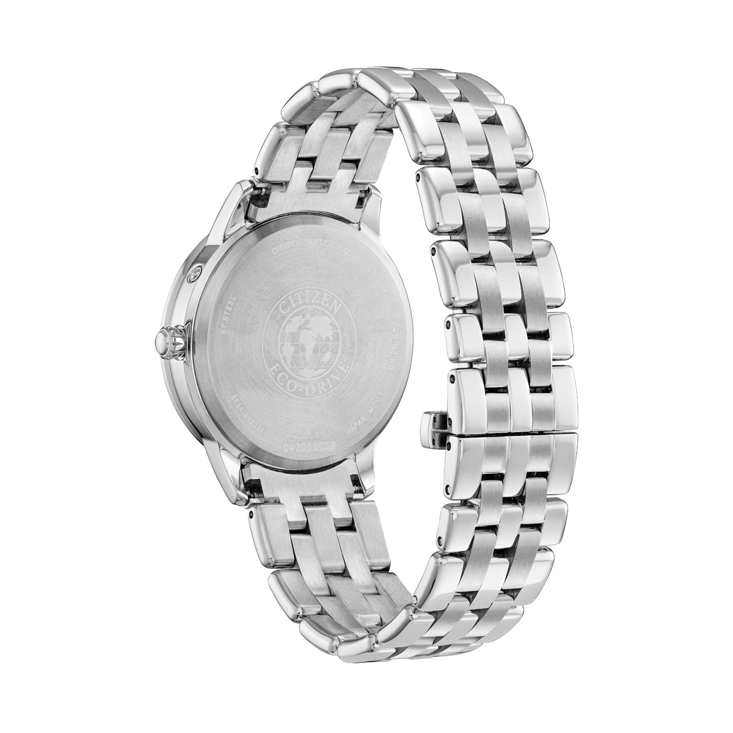 Reloj Citizen Calendrier Eco Drive de 37 mm para mujer, de acero inoxidable, con pulsera en tono plateado y esfera azul