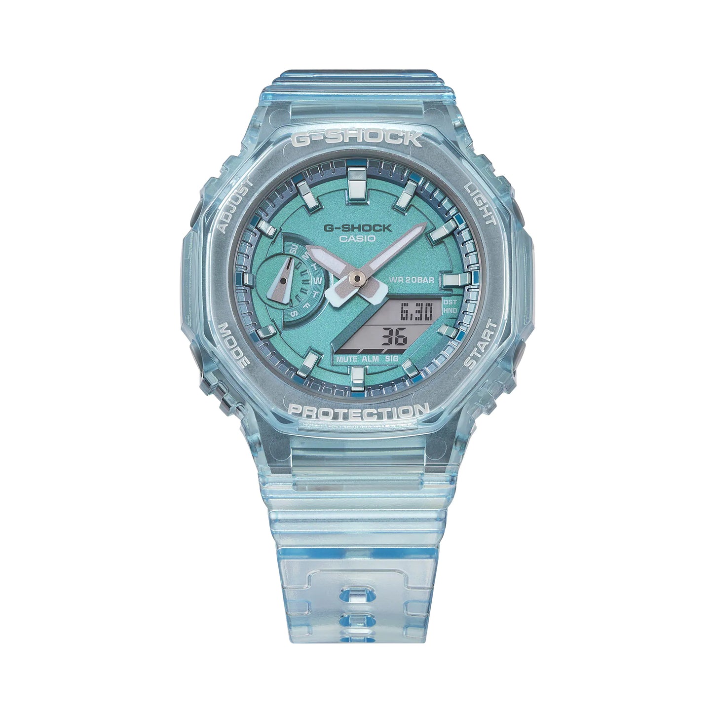 Casio G-Shock Women's 46.2mm Quartz Digital Analog Mint Green Skeleton Resin Strap Watch -
