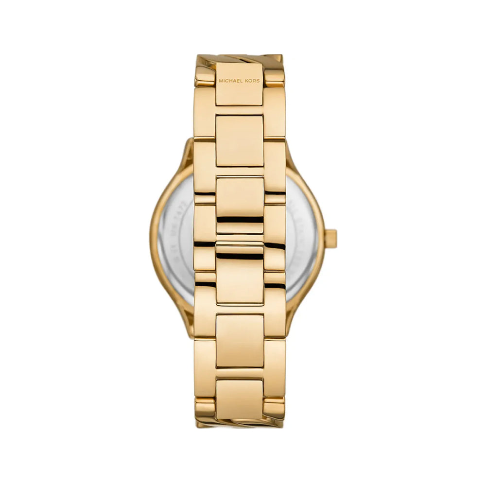 Reloj Michael Kors Slim Runway para mujer, de 38 mm, con pulsera de eslabones curvos en oro y esfera blanca