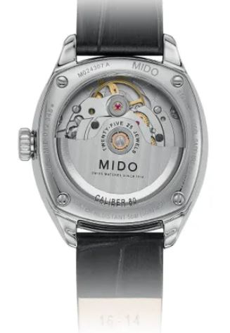 Mido Belluna Women's Black Leather Strap Watch - Blue Dial