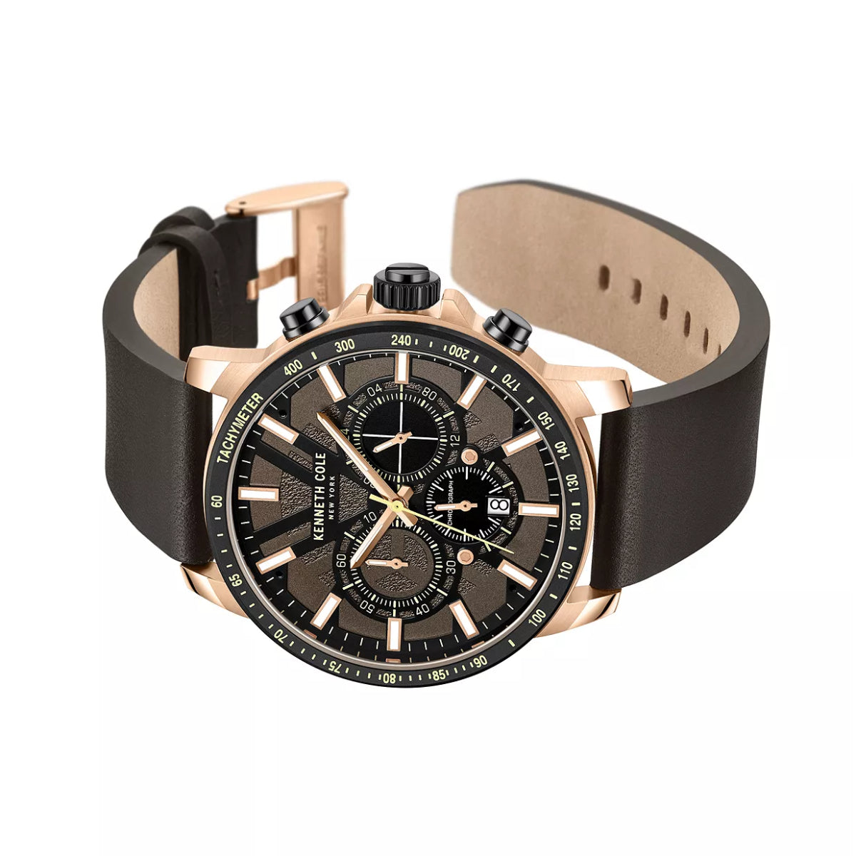 Reloj cronógrafo de cuarzo Kenneth Cole para hombre de 44 mm, color marrón