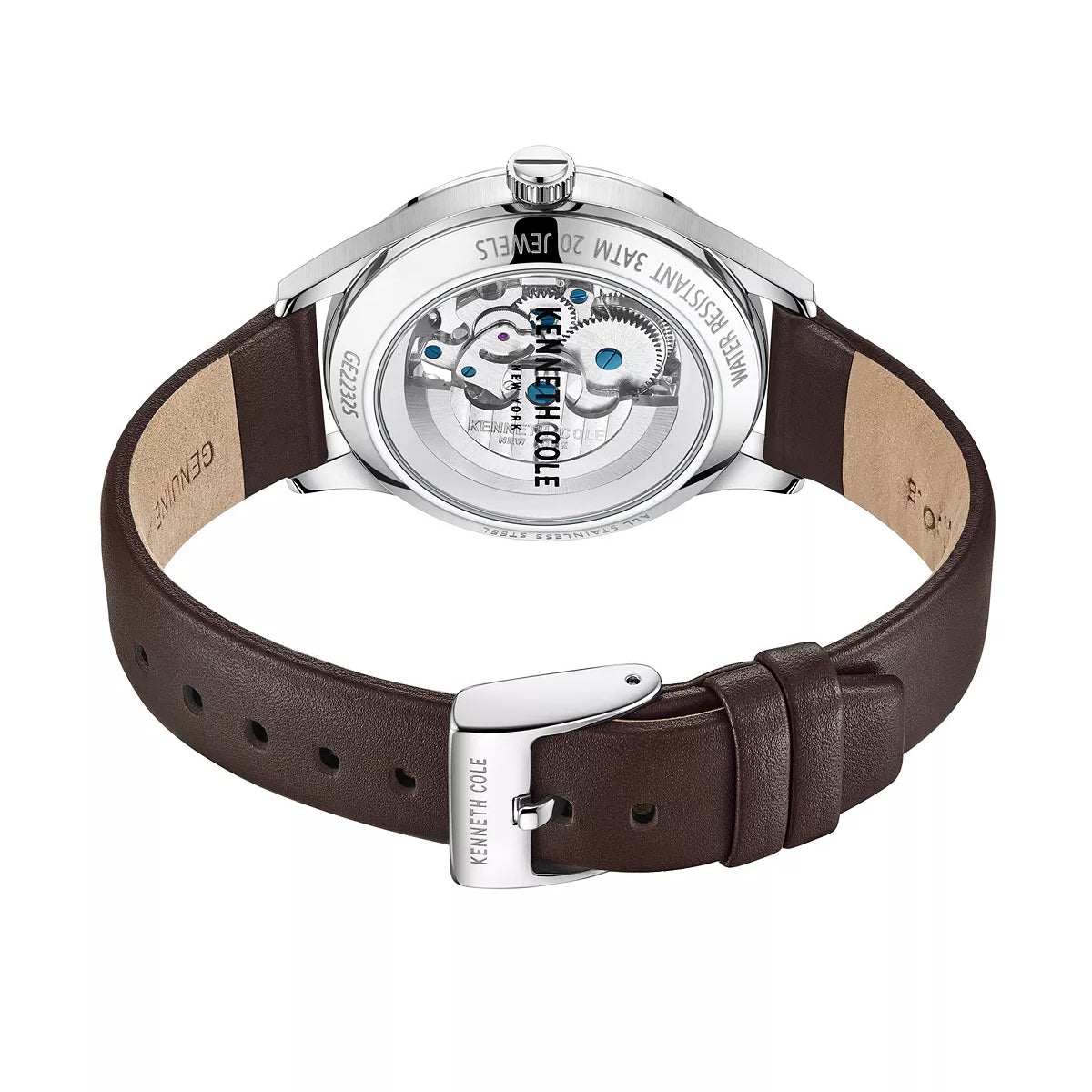 Reloj de cuarzo automático Kenneth Cole para hombre, correa marrón, 42 mm, esfera plateada