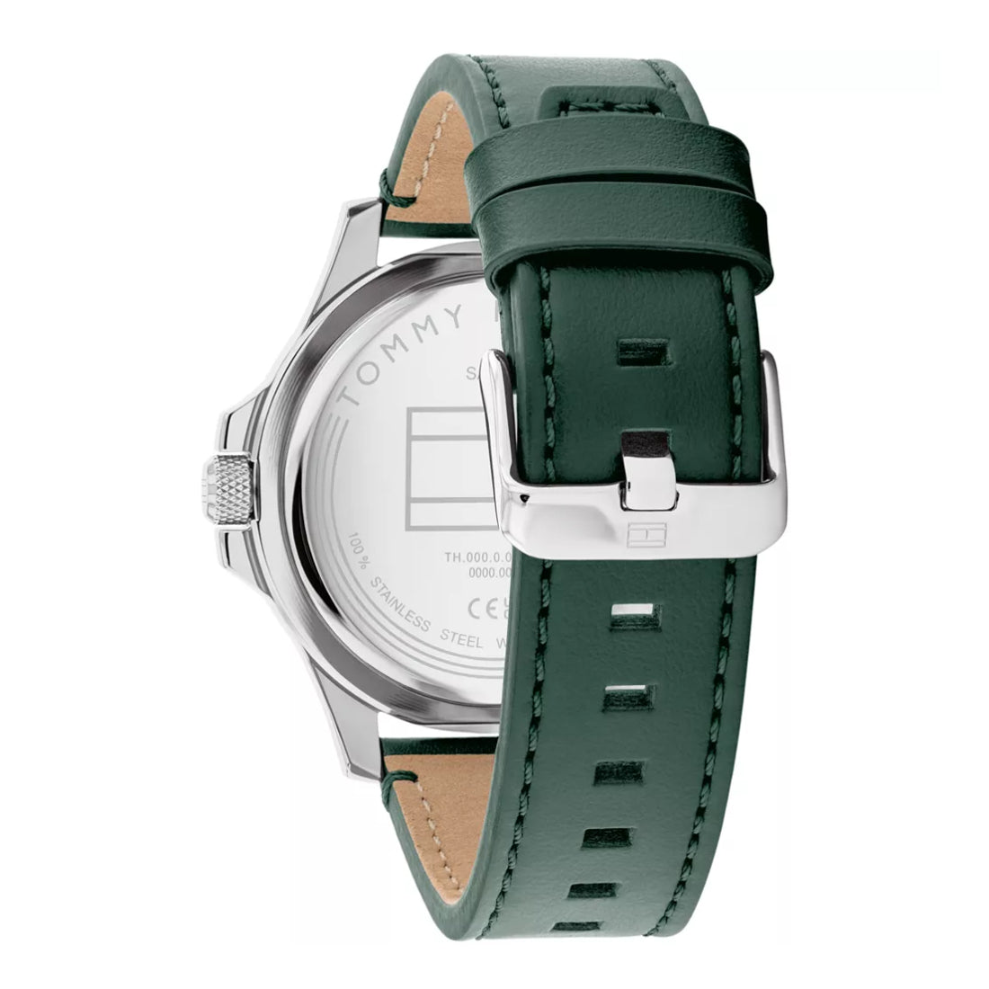 Reloj de cuarzo Tommy Hilfiger para hombre, correa verde, 46 mm, esfera negra