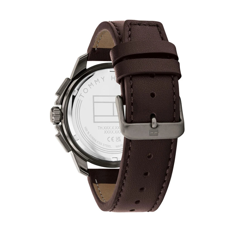 Reloj Tommy Hilfiger para hombre con correa marrón de 44 mm y esfera antracita