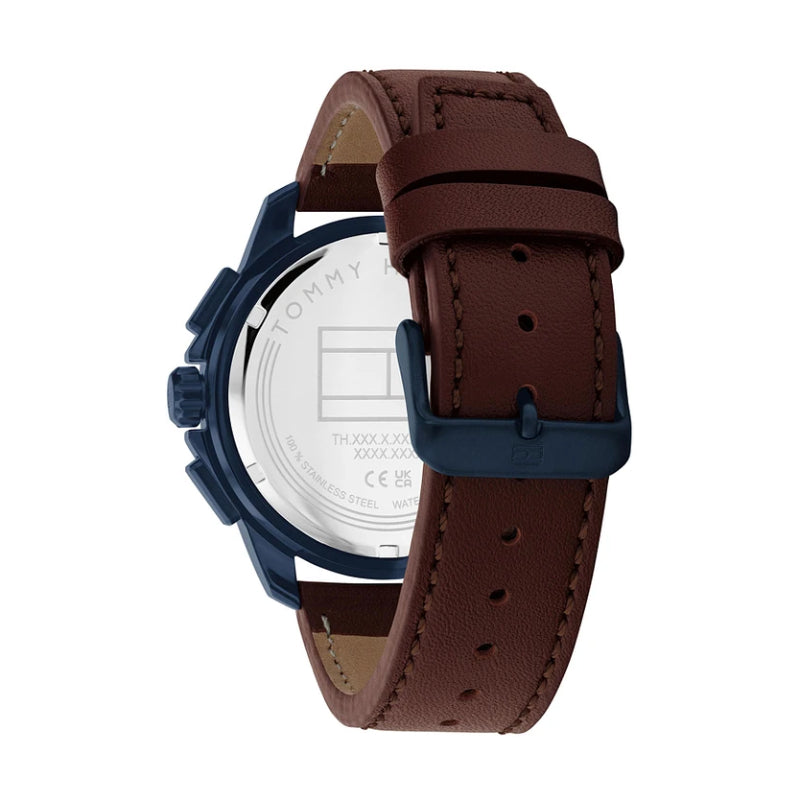 Reloj Tommy Hilfiger para hombre con correa marrón de 44 mm y esfera azul