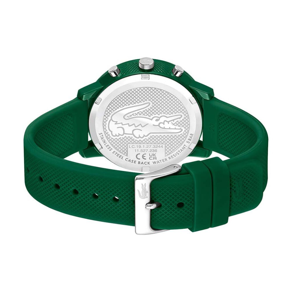 Reloj Lacoste 12.12 Chrono para hombre, correa de cuarzo de 43 mm, silicona verde