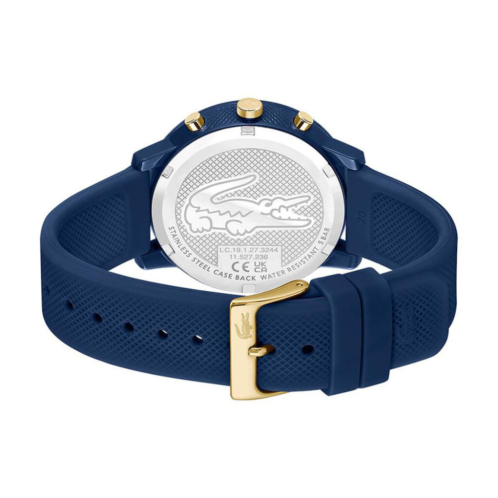 Reloj Lacoste 12.12 Chrono para hombre, correa de cuarzo de 43 mm, silicona azul