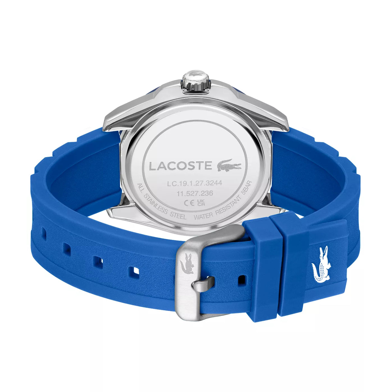 Reloj Lacoste Finn para hombre, correa azul de 44 mm y tres manecillas, esfera negra