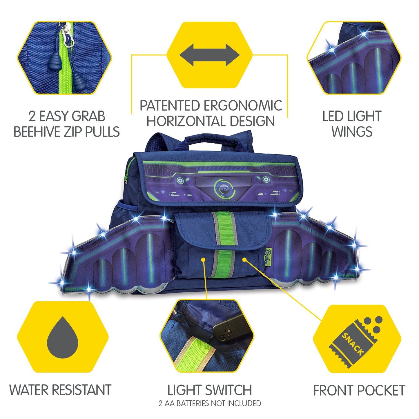 Bixbee 12" LED Space Racer Small Backpack in Polyester - Blue