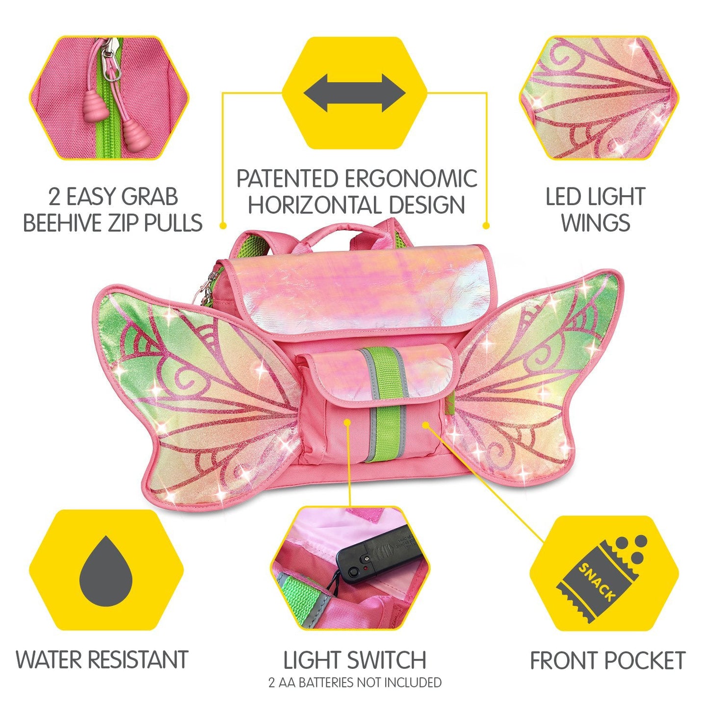 Bixbee 12" LED Fairy Flyer Small Backpack in Polyester - Pink