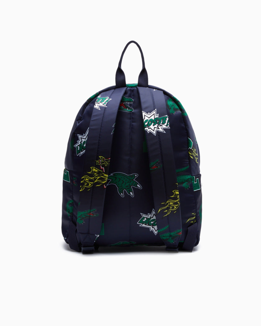 Mochila con estampado de efecto cómic de Lacoste, azul marino