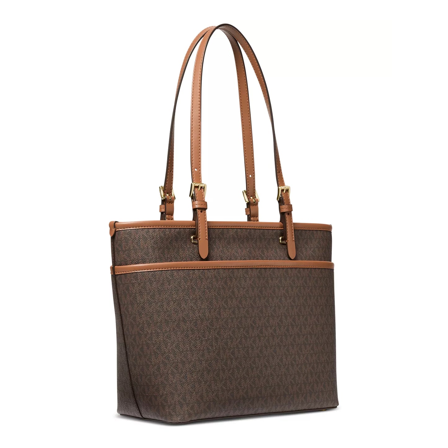 Michael Kors Logo Large Top Zip Pocket Tote Bag - Brown/Acorn