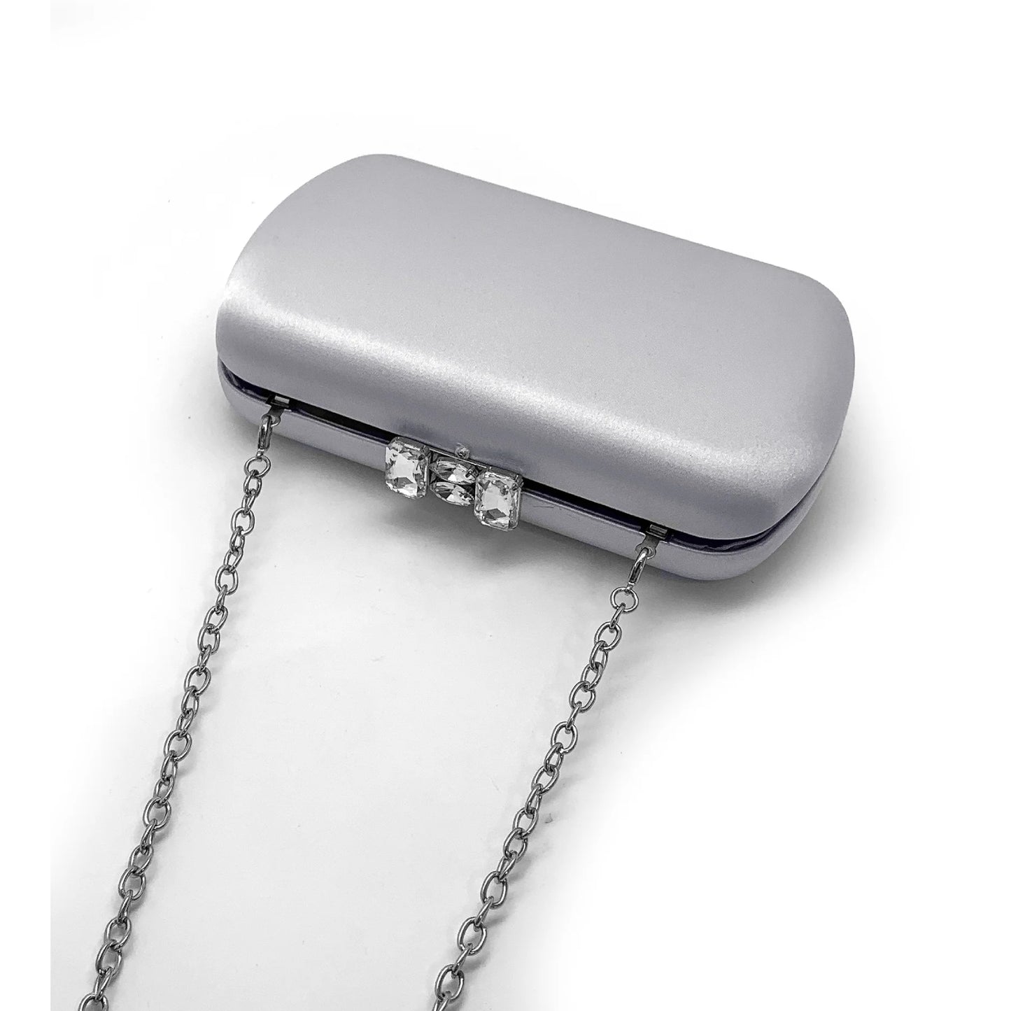 La Regale Haisley Satin Minaudiere with Crystal Clasp - Fog