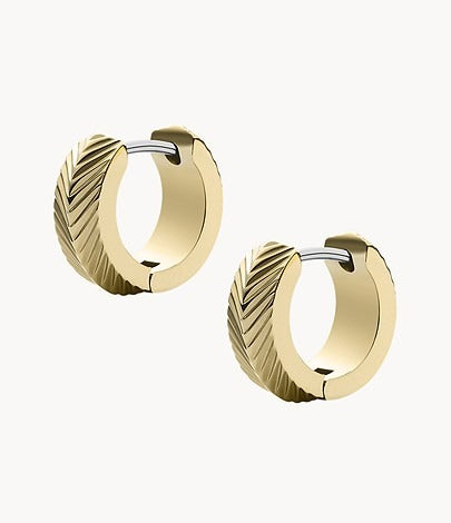 Aros Huggie para mujer en tono dorado con diseño lineal Harlow de Fossil 