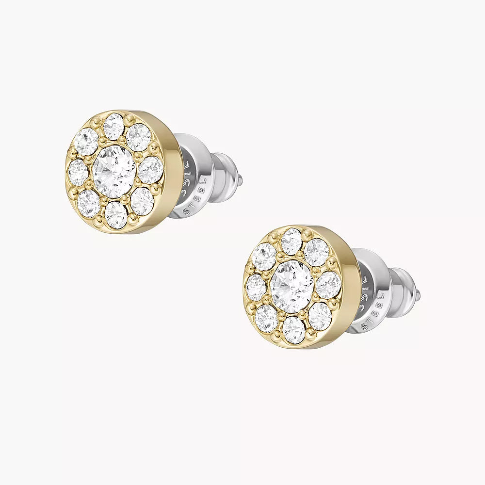 Fossil Ellis All Stacked Up Women's Cubic Zirconia Stud Earrings in Gold-Plating over Stainless Steel