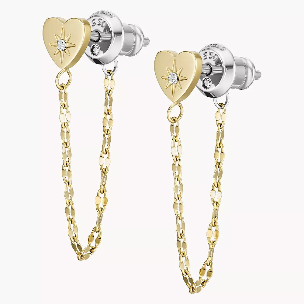 Fossil All Stacked Up Women's Cubic Zirconia Front to Back Earrings in Gold-Plating over Stainless Steel