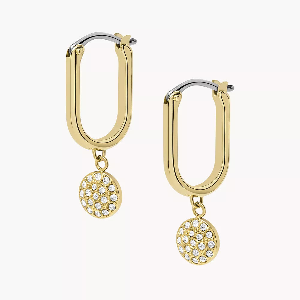 Aros de circonita cúbica para mujer con baño de oro sobre acero inoxidable Sadie Glitz Disc de Fossil