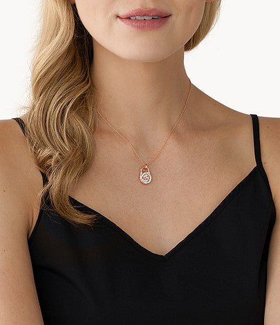 Michael Kors Mother of Pearl Women's Lock Pendant Necklace in 14K Rose Gold-Plating over Sterling Silver