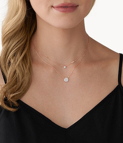 Collar con pavé de doble capa para mujer de Michael Kors en baño de oro rosa de 14 quilates sobre plata de ley