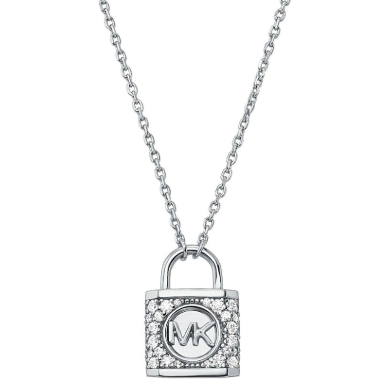 Michael Kors Women's Zirconia Pave Lock Necklace in Sterling Silver