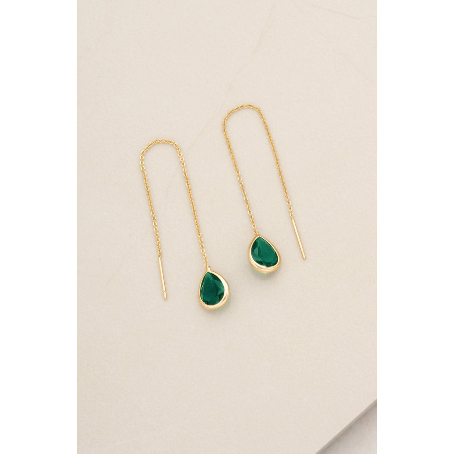 Ettika Women's Barely Three Chain and Emerald Crystal with 18k Gold Plated Dangle Earrings