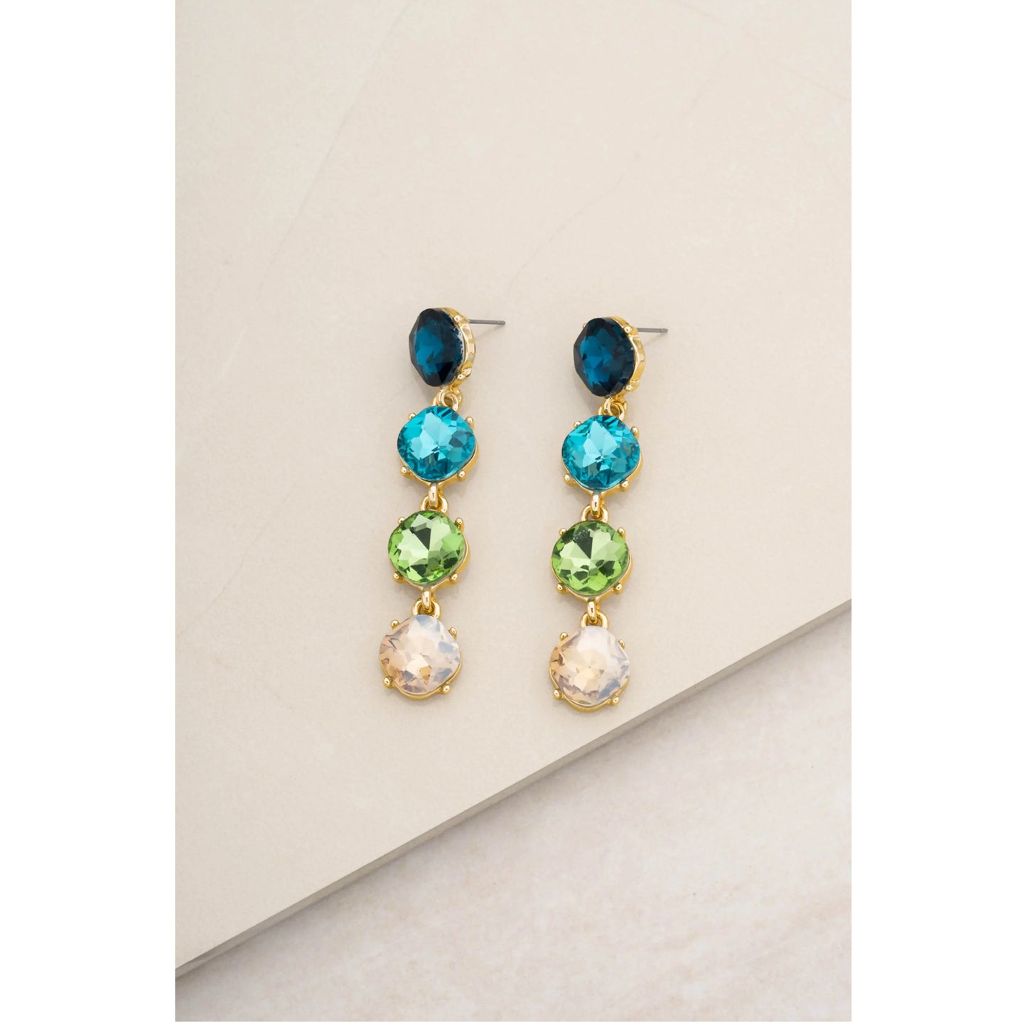 Ettika Four The Money Blue Mixed Crystal Women's 18k Gold Plated Earrings