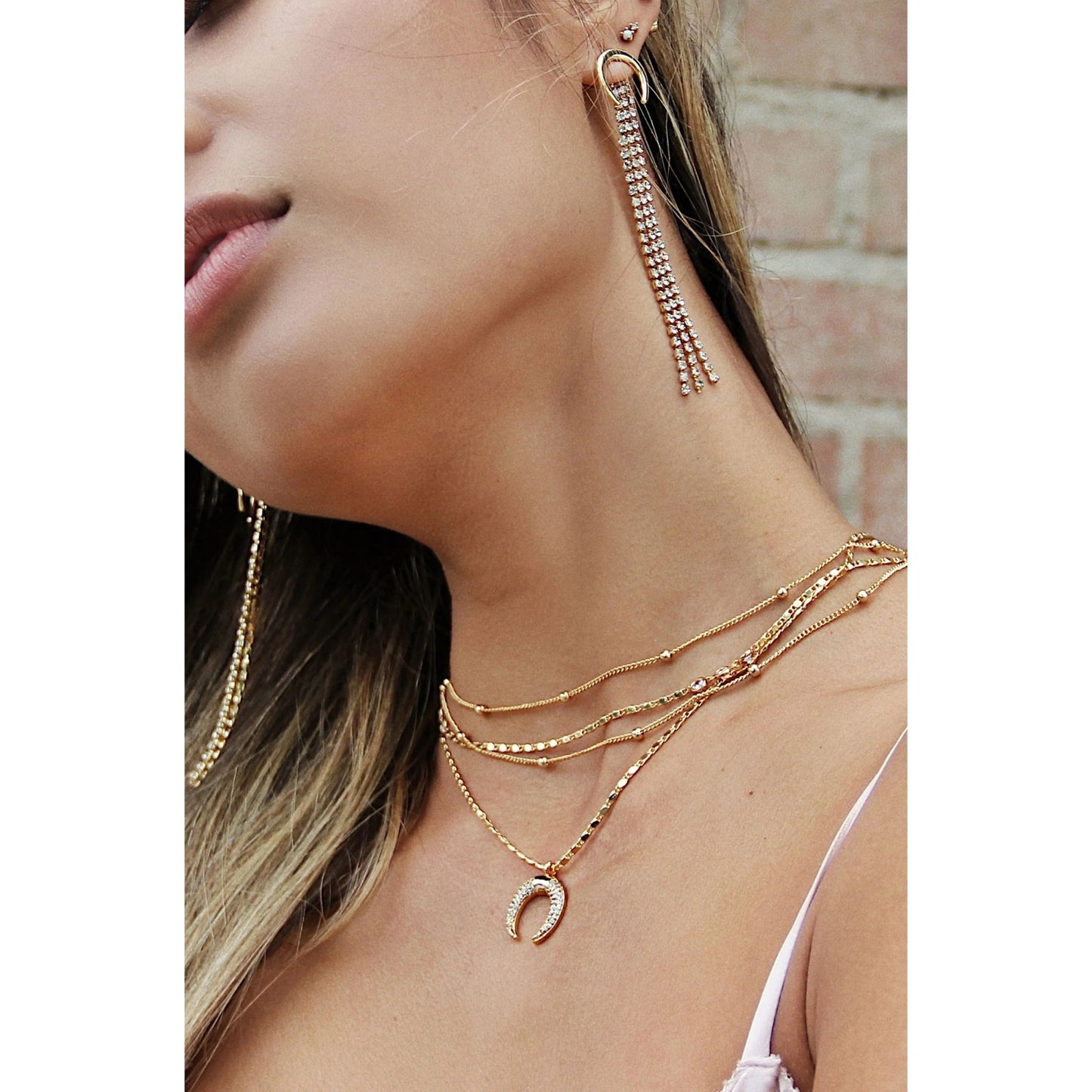 Ettika Layered Gold Chain and Crescent Horn 18k Gold Plated Necklace