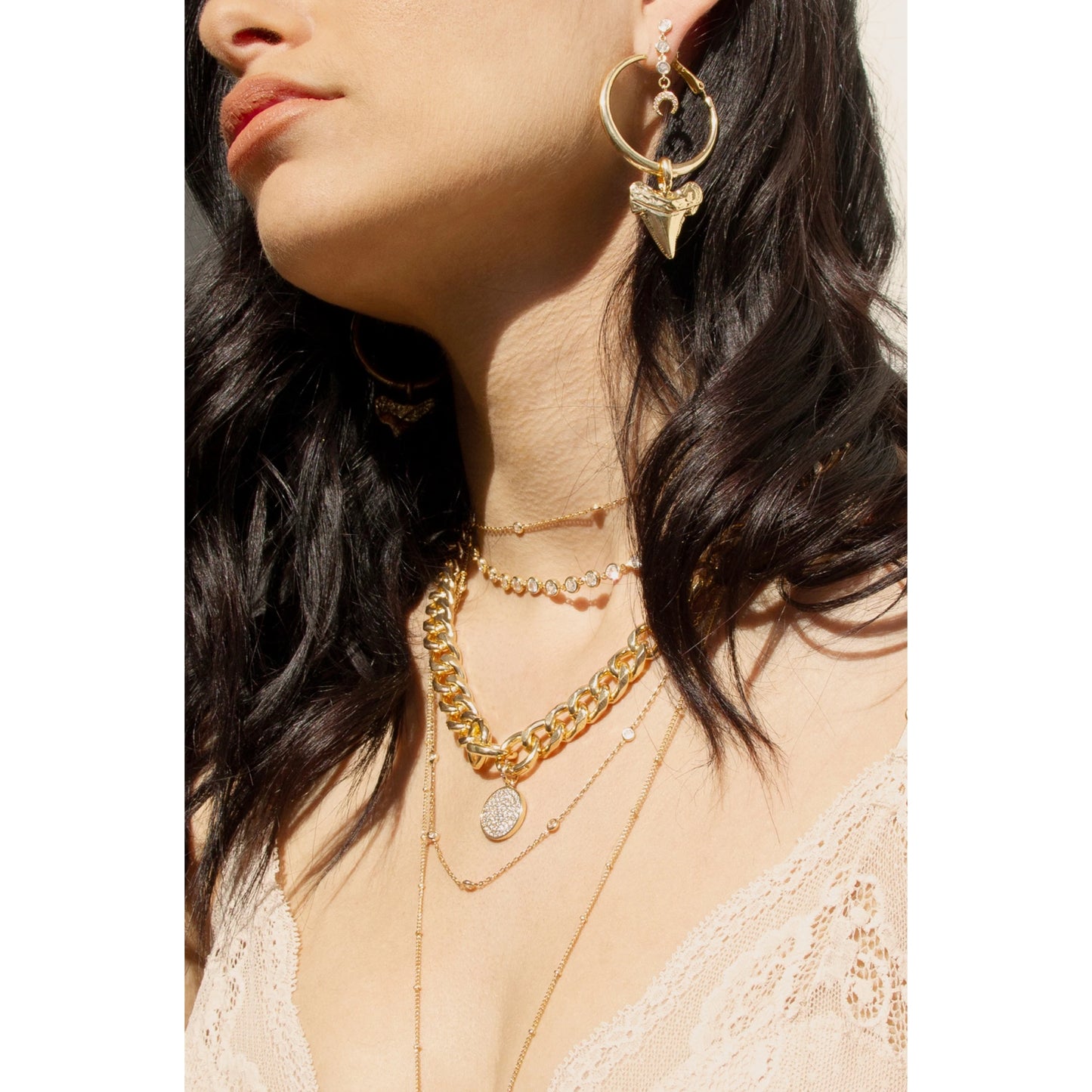 Ettika Crystal Disc Charm 18k Gold Plated Chain Necklace