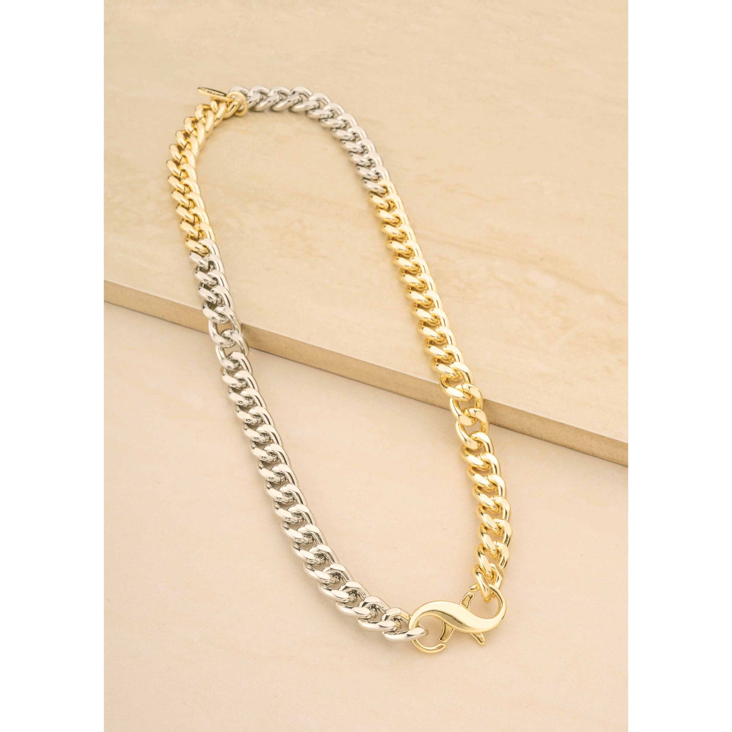 Ettika 17" Mixed Metal Chain Link Necklace in 18k Gold and Rhodium Over Steel