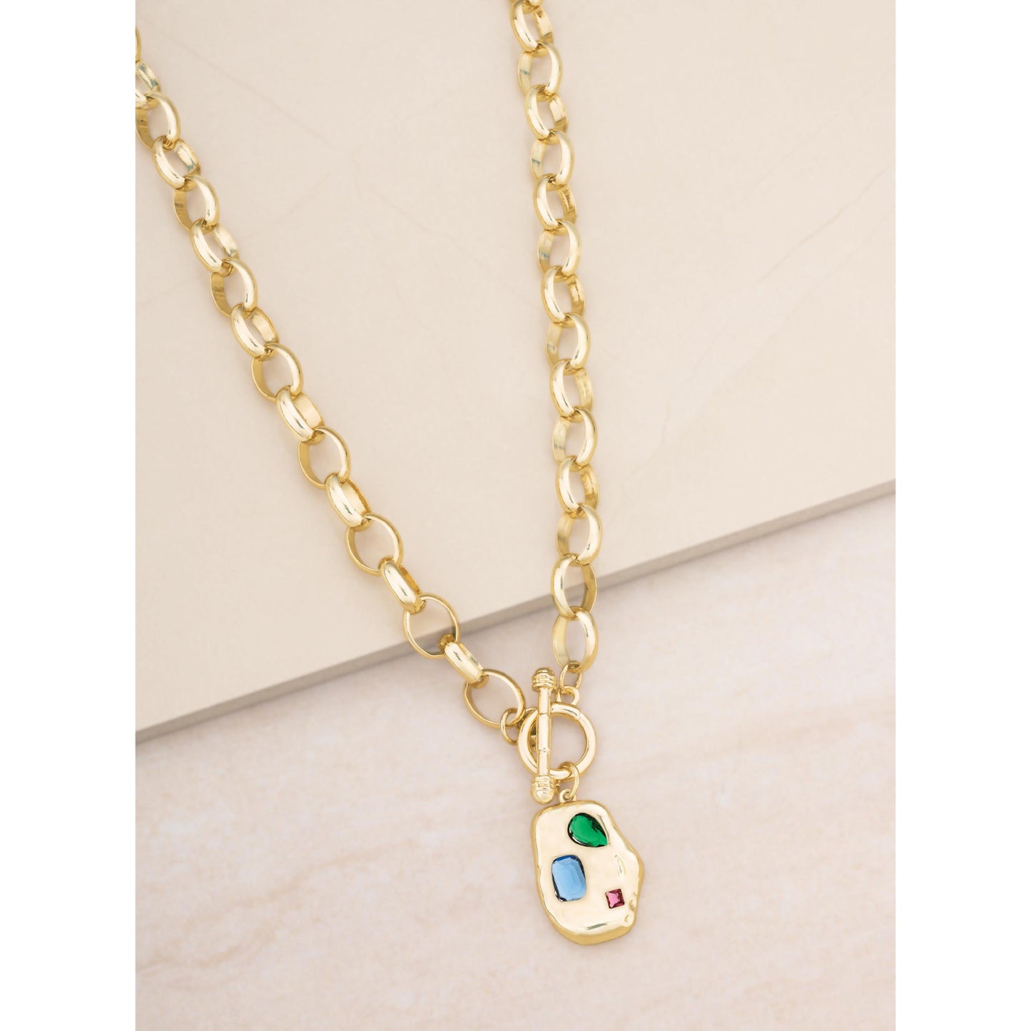 Ettika 18" Rainbow Crystal Nugget 18k Gold Plated Toggle Necklace