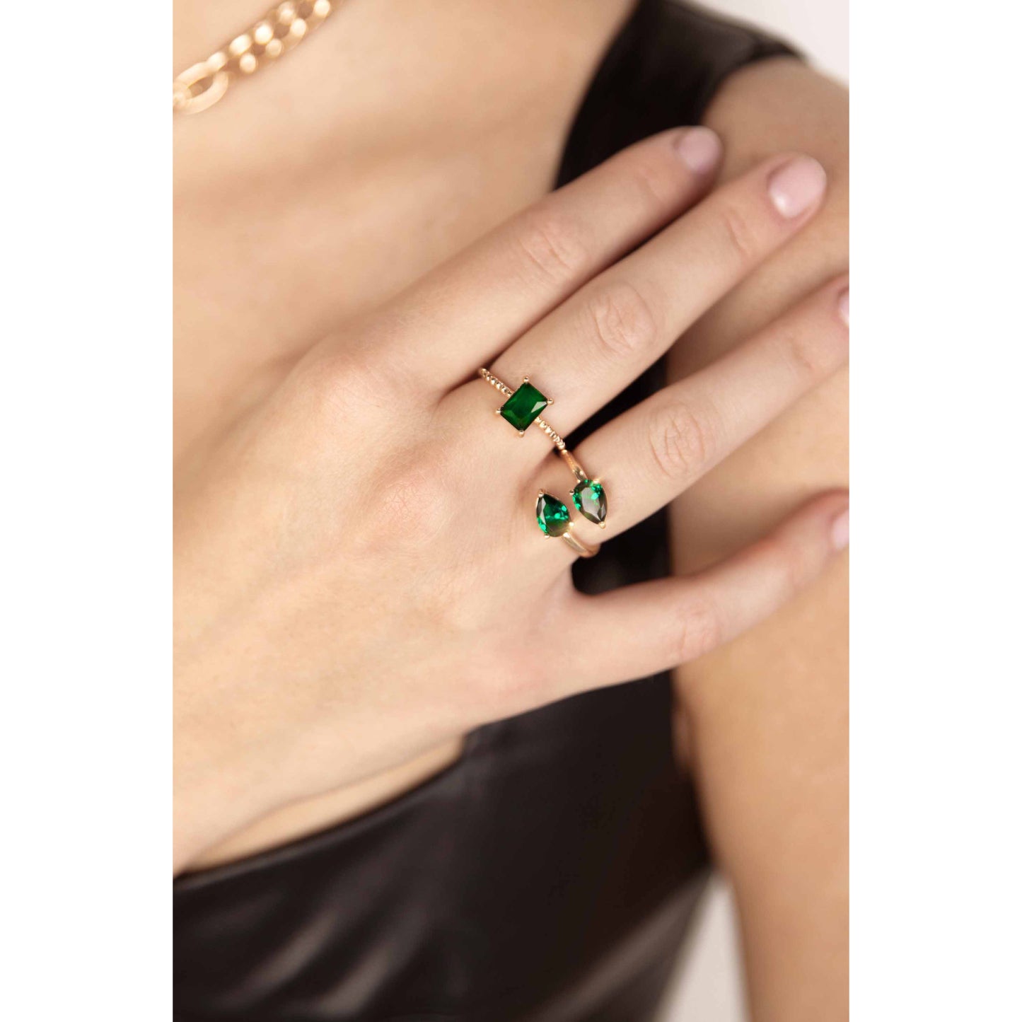 Ettika Women's Gold-Tone Emerald Crystal Teardrop Wrap Ring - Size 6