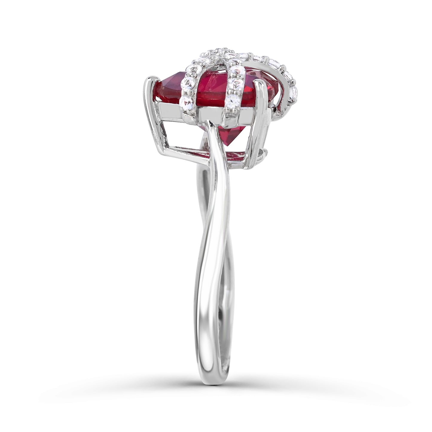 Sterling Silver Created Ruby and Created White Sapphire Ring