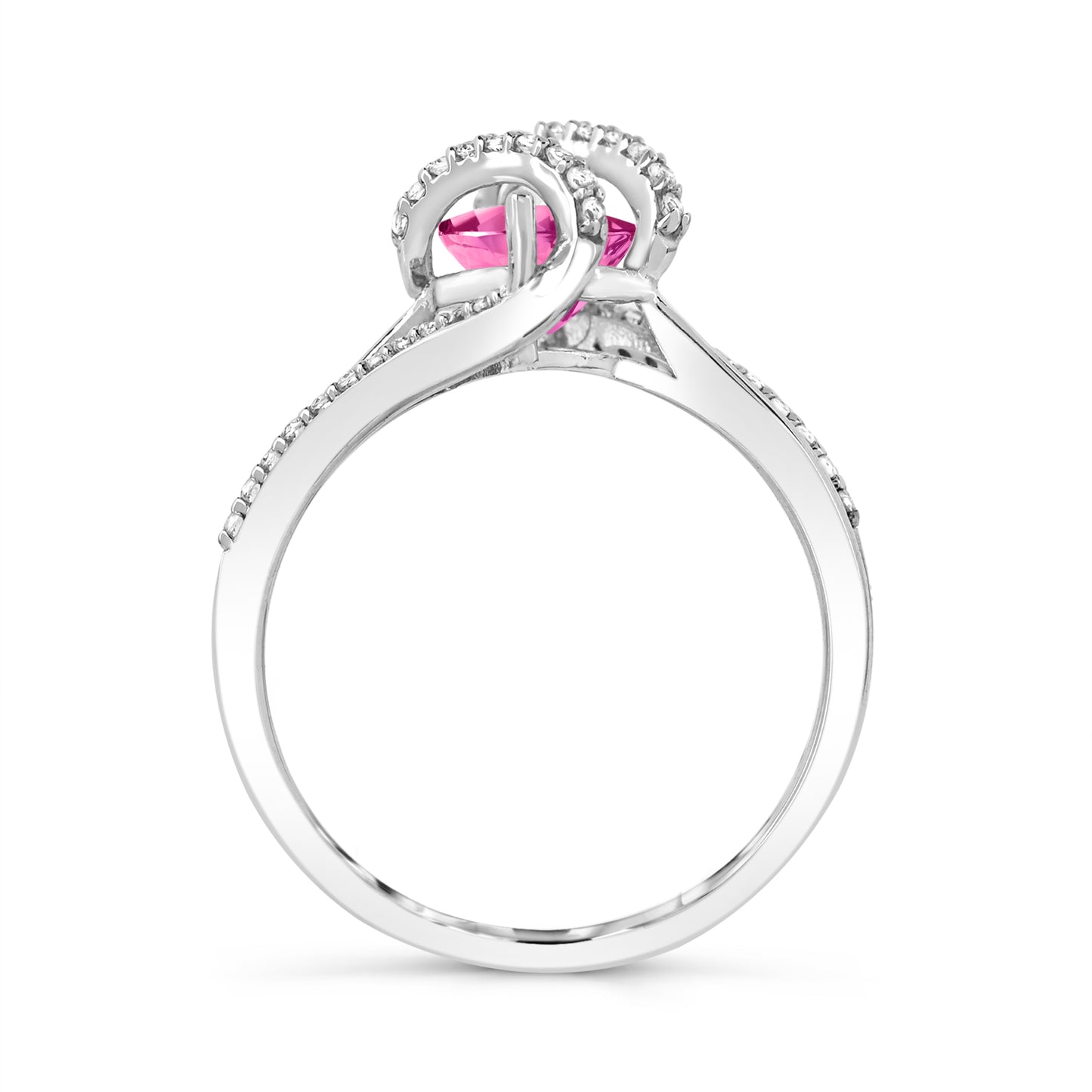 Sterling Silver Created Pink Sapphire and White Topaz Ring